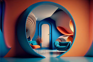 Aufkleber - Beautiful abstract surreal room concept, contemporary colors and mood social background