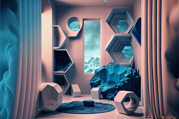 Poster - Beautiful abstract surreal room concept, contemporary colors and mood social background