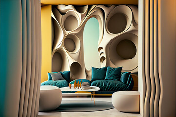 Poster - Beautiful abstract surreal room concept, contemporary colors and mood social background