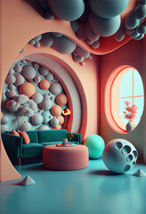 Aufkleber - Beautiful abstract surreal room concept, contemporary colors and mood social background