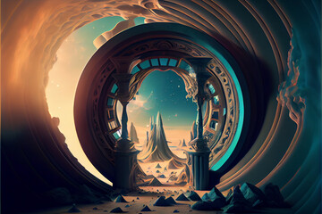 Poster - Beautiful abstract surreal time portal concept, contemporary colors and mood social background.