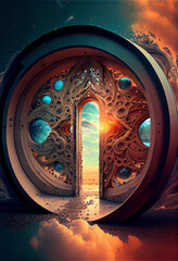 Poster - Beautiful abstract surreal time portal concept, contemporary colors and mood social background.
