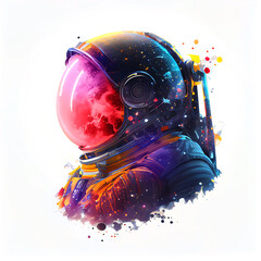 Wall Mural - 3d illustration of science fiction scene with mysterious astronaut figure in space suit. side view. 