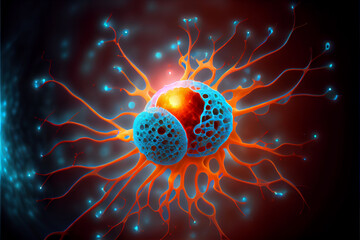 Beautiful abstract surreal  Concept of cancer cell attacking body cell.