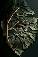 Poster - Beautiful abstract surreal head of a leaf concept, contemporary and mood social background	