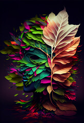 Poster - Beautiful abstract surreal head of a leaf concept, contemporary and mood social background	