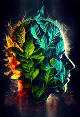 Poster - Beautiful abstract surreal head of a leaf concept, contemporary and mood social background	