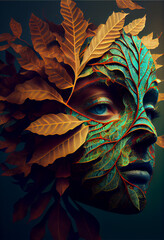 Poster - Beautiful abstract surreal head of a leaf concept, contemporary and mood social background	