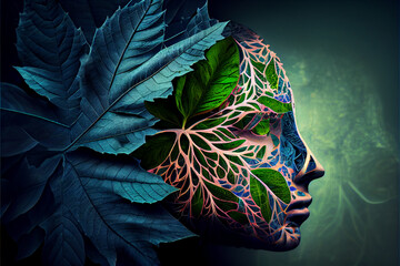 Poster - Beautiful abstract surreal head of a leaf concept, contemporary and mood social background	