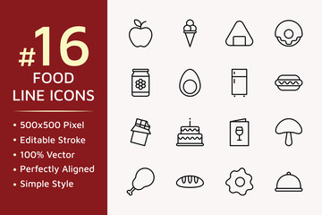 Aufkleber - set of food related vector icons in line style design for website, app, ui, isolated on background. 
