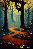 Fototapeta Do przedpokoju - Halloween Spooky Castle Forest illustration Generative AI Content by Midjourney