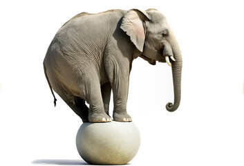 Aufkleber - A circus elephant balancing on a ball. Generative ai