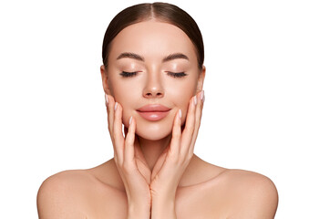 Wall Mural - portrait beautiful young woman with clean fresh skin. model with healthy skin, close up portrait. co