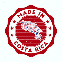 Wall Mural - Made In Costa Rica. country round stamp. Seal of Costa Rica with border shape. Vintage badge with circular text and stars. Vector illustration.