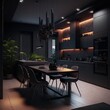 Modern contemporary luxury interior design, a combination of dark wall color and furniture . 3d rendering of the dining room, generative AI