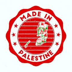 Wall Mural - Made In Palestine. Country round stamp. Seal of Palestine with border shape. Vintage badge with circular text and stars. Vector illustration.