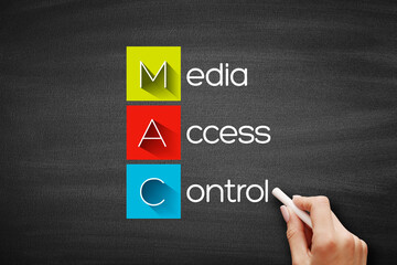 Wall Mural - MAC - Media Access Control acronym, technology concept background on blackboard