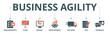 Business agility banner web icon vector illustration concept with icon of requirements, plan, design, development, delivery, test, feedback