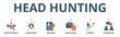 Head hunting banner web icon vector illustration concept with icon of recruitment, candidate, resume, portfolio, career, interview