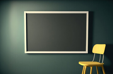 Poster - Blank blackboard on color wall in empty class room. Generative AI