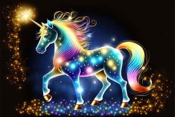 Wall Mural - a colorful shining universe unicorn, cartoon style, generative ai technology