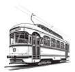 Retro tram hand drawn sketch illustration