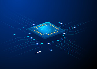 Realistic microchip processor tech background illustration