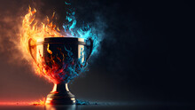 Award For The Best And First, Championship Trophy, Trophy Of Victory, Flaming Sports Trophy, Trophy Of Success, Sports Banner Background, Championship Trophy With Flames, Generative AI