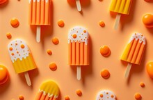 Bright colorful orange popsicle on a plain made with Generative AI