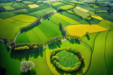 aerial view of green german fields. Generative AI