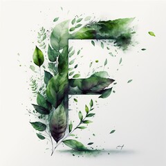 Letter F Green spring leaves drawn made with Generative AI