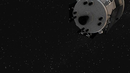 Wall Mural - Orion Artemis Capsule Flyby Heading Towards Moon with Sun Flare and Stars Background - 3D CGI Animation 4K