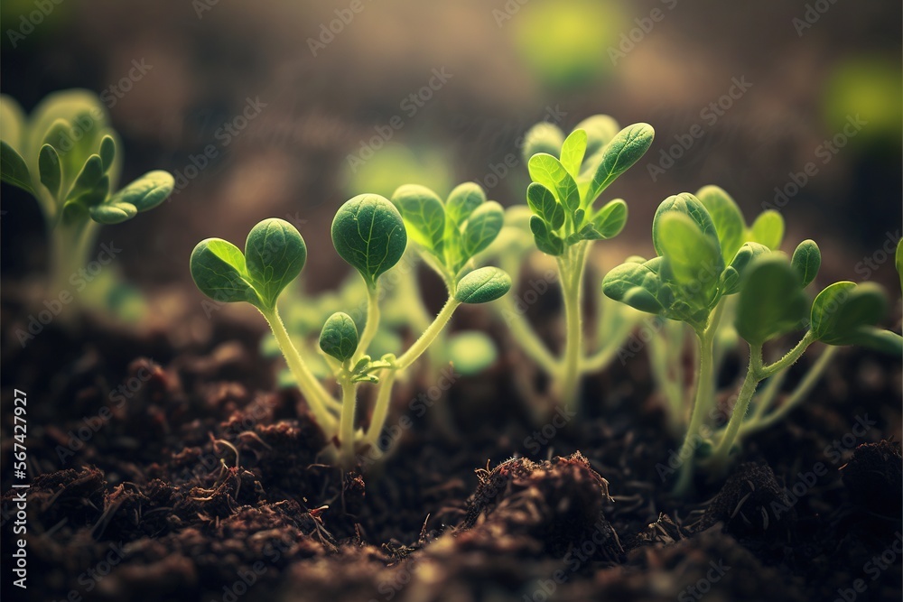 a close up of a group of small plants growing in dirt and dirt ground ...