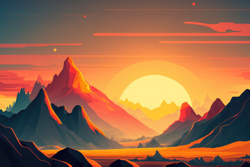 Poster - Beautiful mountains and a sunset. Generative AI