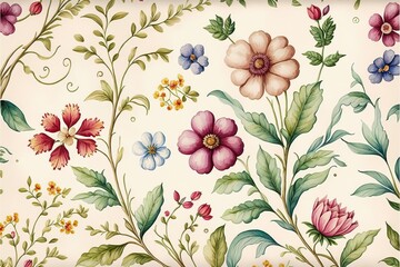 Floral watercolor vintage full background pattern (Ai generated)