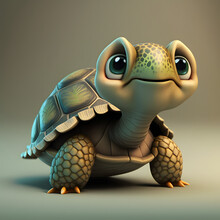 Cute Cartoon Turtle Character 3D Rendered