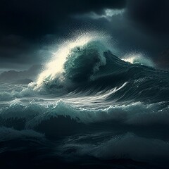 Rolling waves in a stormy ocean 