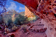 Ancient Indian Ruins Under Fay Arch In Fay Canyon In Sedona, Arizona, United States Of America, North America