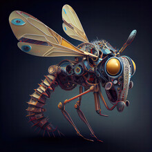 Ai Generated Detailed 3D Rendering Of A Robot Hybrid Mosquito Insect L Made Of Metal Gears And Pistons  