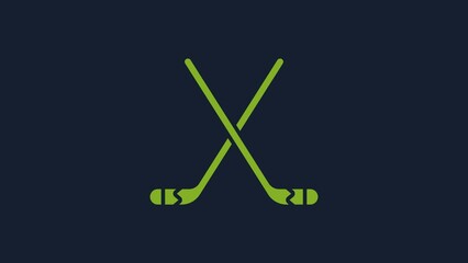 Wall Mural - Yellow Ice hockey sticks icon isolated on blue background. 4K Video motion graphic animation