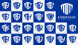 Modern line security shield initial M MM letter logo design set