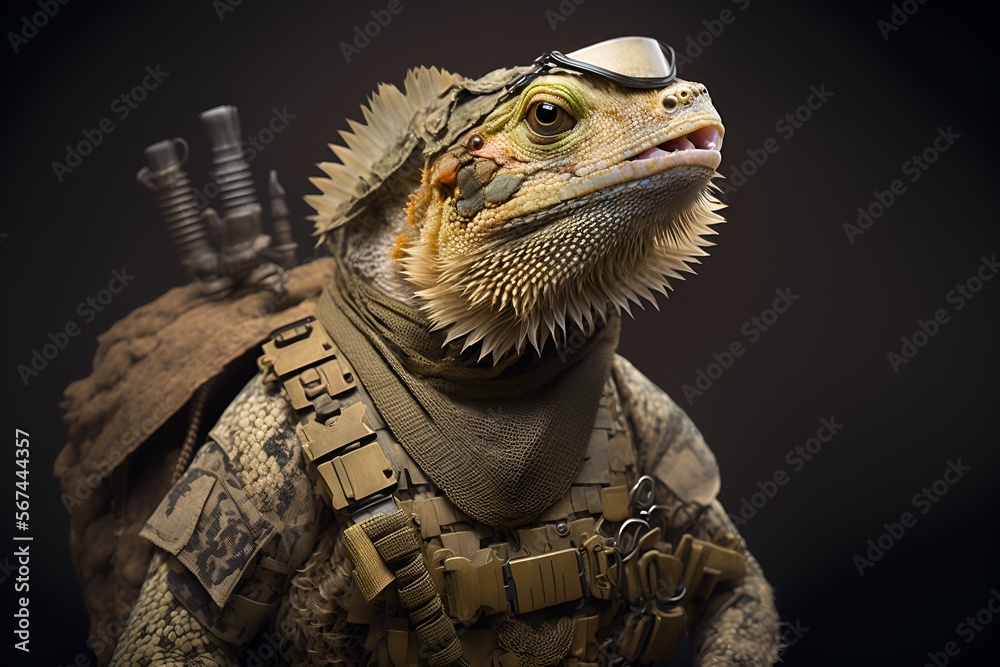 Portrait of a bearded dragon dressed as a soldier, generative ai Stock ...