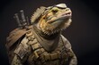 Portrait of a bearded dragon dressed as a soldier, generative ai