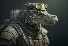 Portrait Of A Crocodile Dressed As A Soldier, Generative Ai