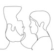 double male portrait in profile with faces facing each other and inverted - one line drawing vector. concept twins, alter ego
