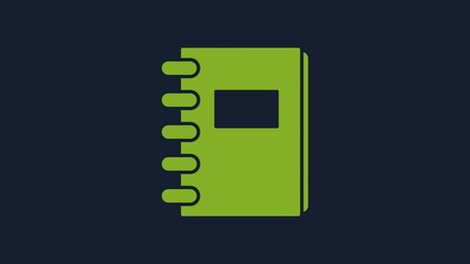 Poster - Yellow Notebook icon isolated on blue background. Spiral notepad icon. School notebook. Writing pad. Diary for school. 4K Video motion graphic animation
