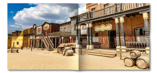 Fototapete - Creative picture of Wild West village with old buildings and saloon.
