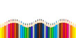 Wave of colorful wooden pencils isolated on panoramic transparent background. Back to school and arts concept web banner, png file