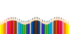 Wave Of Colorful Wooden Pencils Isolated On Panoramic Transparent Background. Back To School And Arts Concept Web Banner, Png File