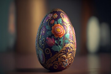 Wall Mural - Beautiful easter egg with floral design in easternest